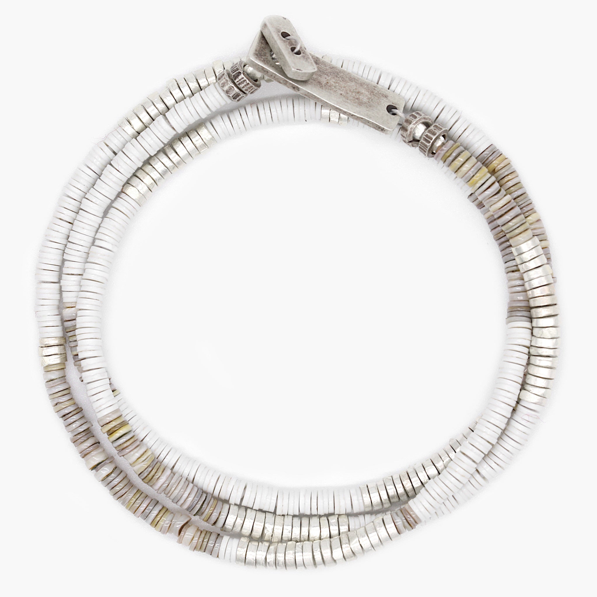3 Laps Bracelet With Vinyl And Sterling Silver Beads (Shell)-Bracelet-Kompsós