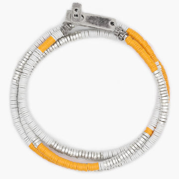 3 Laps Bracelet With Vinyl And Sterling Silver Beads (White/Orange)-Bracelet-Kompsós