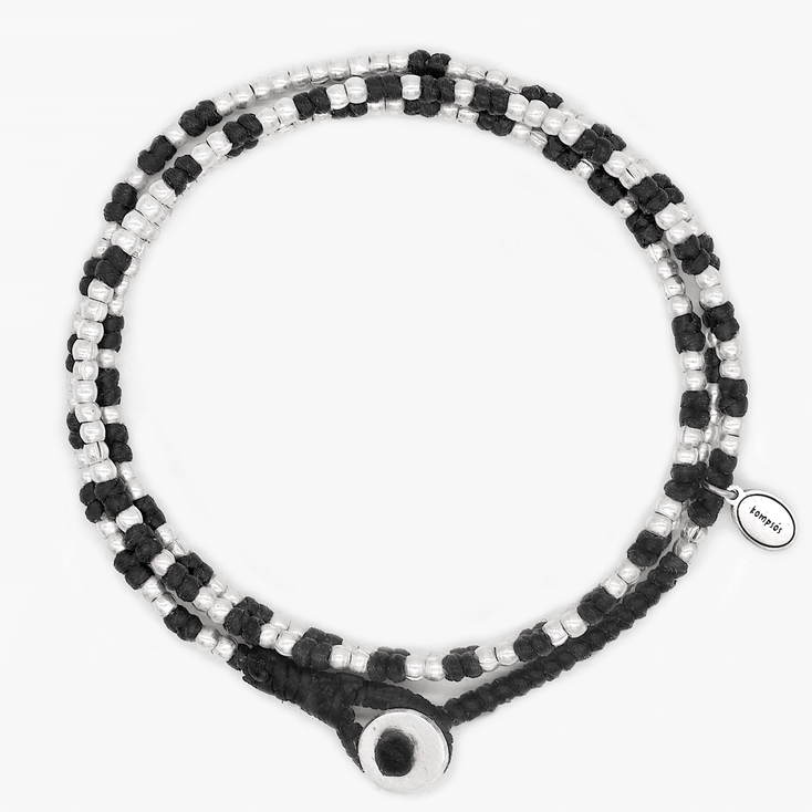 3 Laps Braided Bracelet With Sterling Silver Beads (Black)-Bracelet-Kompsós