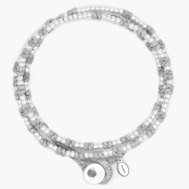 3 Laps Braided Bracelet With Sterling Silver Beads (Grey)-Bracelet-Kompsós