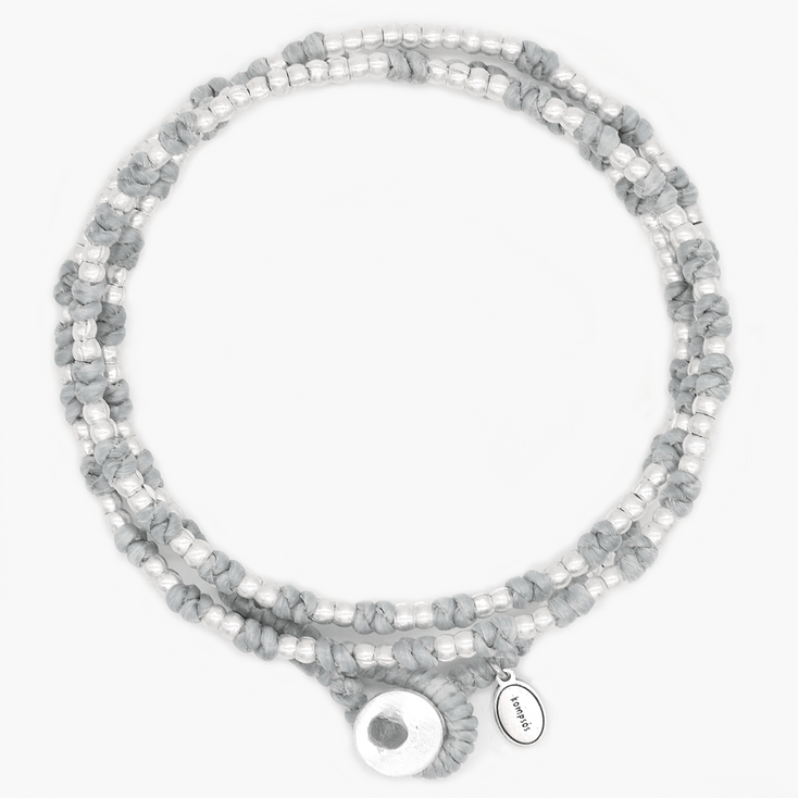 3 Laps Braided Bracelet With Sterling Silver Beads (Grey)-Bracelet-Kompsós