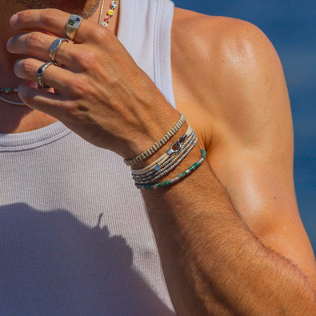 3 Laps Braided Bracelet With Sterling Silver Beads (Light Brown)-Bracelet-Kompsós