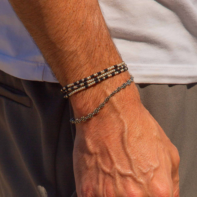 3 Laps Braided Bracelet With Sterling Silver Beads (Light Brown)-Bracelet-Kompsós