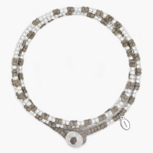 3 Laps Braided Bracelet With Sterling Silver Beads (Light Brown)-Bracelet-Kompsós