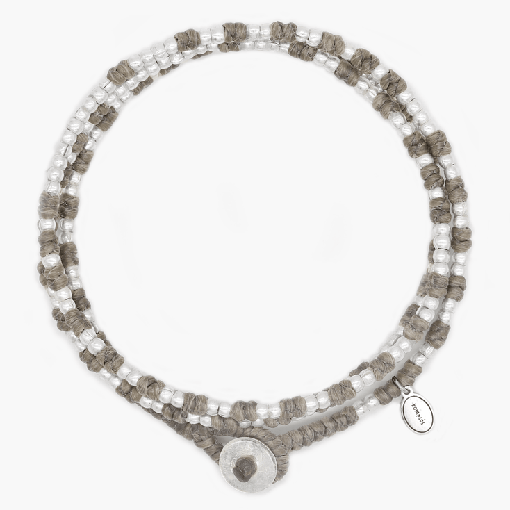 3 Laps Braided Bracelet With Sterling Silver Beads (Light Brown)-Bracelet-Kompsós