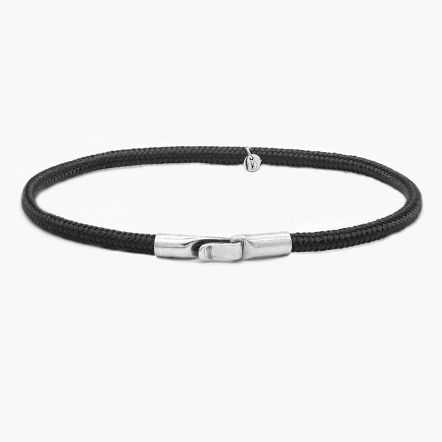 3m Sailing Cord Bracelet With Sterling Silver Clasp (Black)-Bracelet-Kompsós