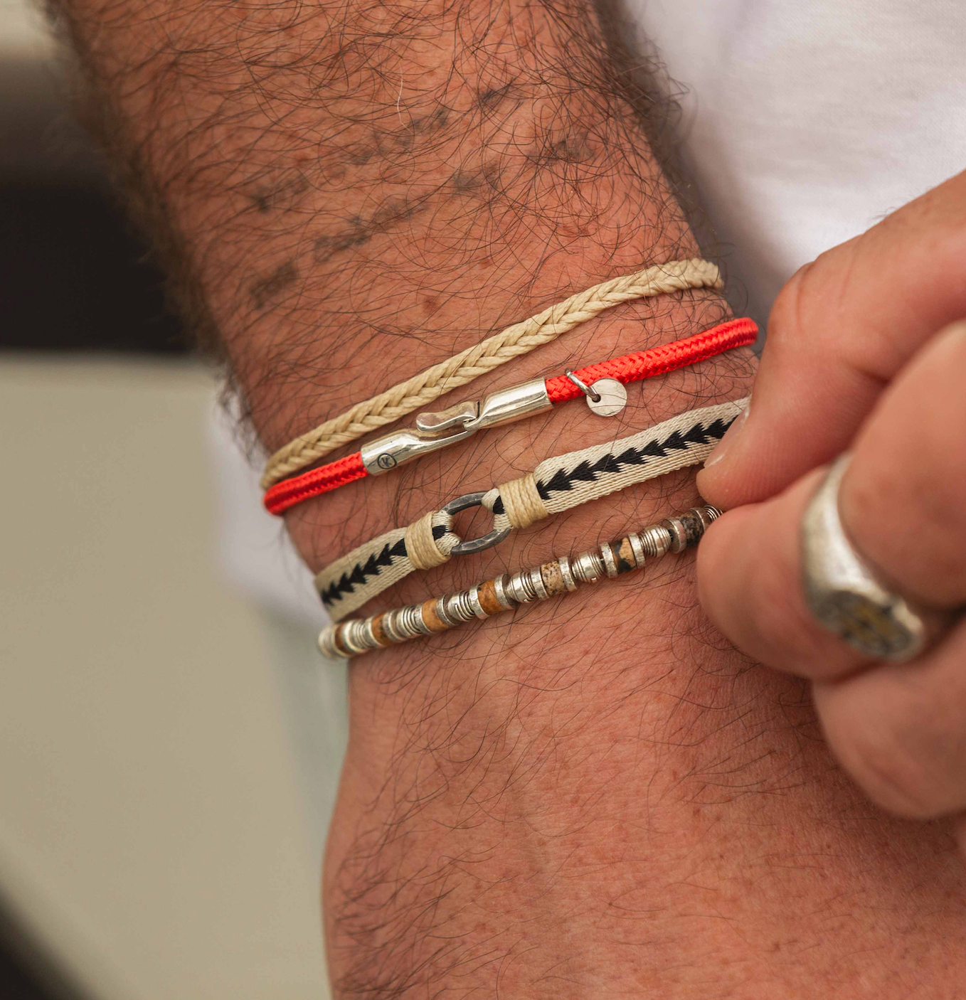 3m Sailing Cord Bracelet With Sterling Silver Clasp (Red)-Bracelet-Kompsós