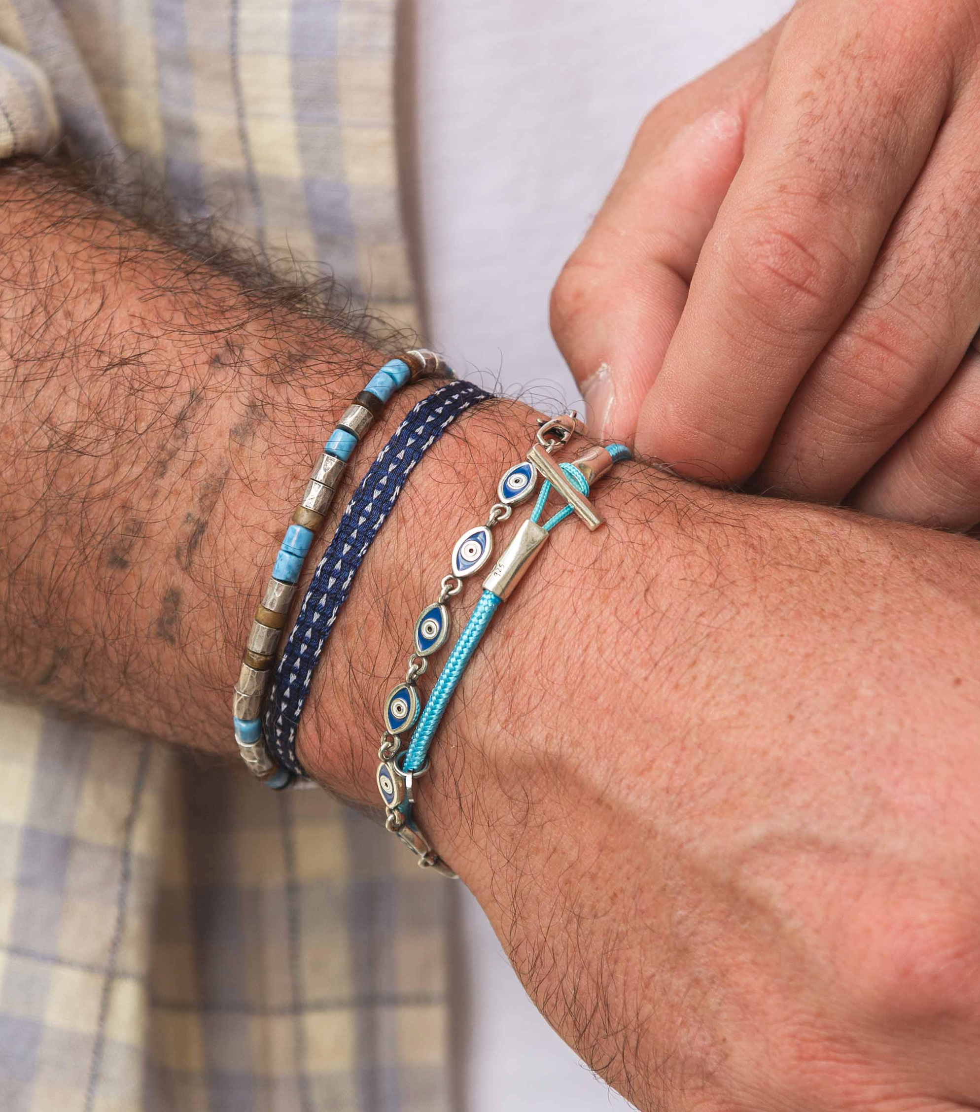 3m Sailing Cord Bracelet With Sterling Silver Toggle (Light Blue)-Bracelet-Kompsós