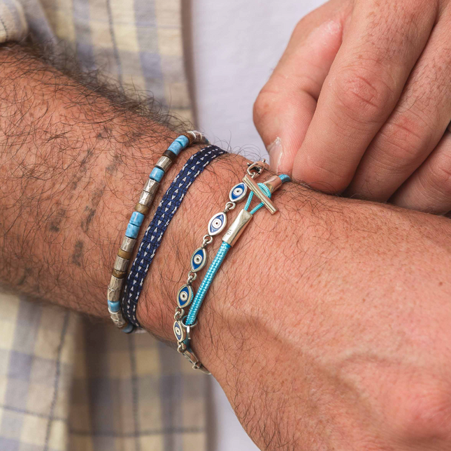 3m Sailing Cord Bracelet With Sterling Silver Toggle (Light Blue)-Bracelet-Kompsós