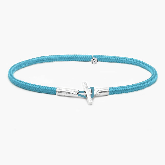 3m Sailing Cord Bracelet With Sterling Silver Toggle (Light Blue)-Bracelet-Kompsós