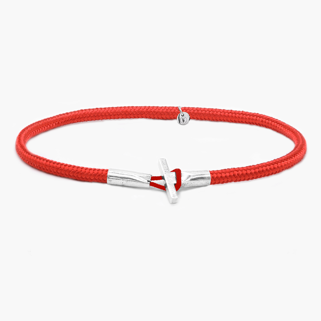 3m Sailing Cord Bracelet With Sterling Silver Toggle (Red)-Bracelet-Kompsós