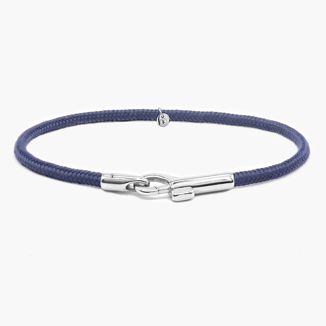 3m Sailing Cord With Silver Clasp (Navy)-Bracelet-Kompsós