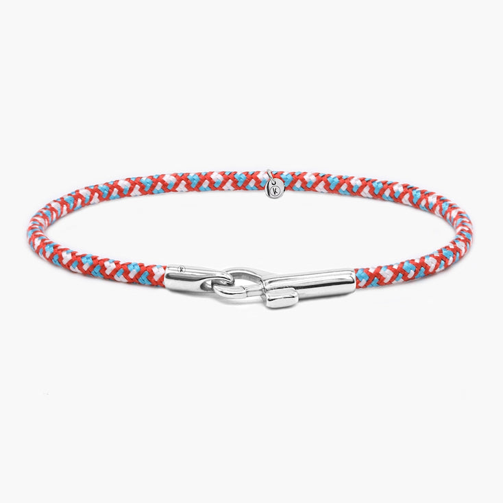 3m Sailing Cord With Silver Clasp (Red/ Light Blue)-Bracelet-Kompsós