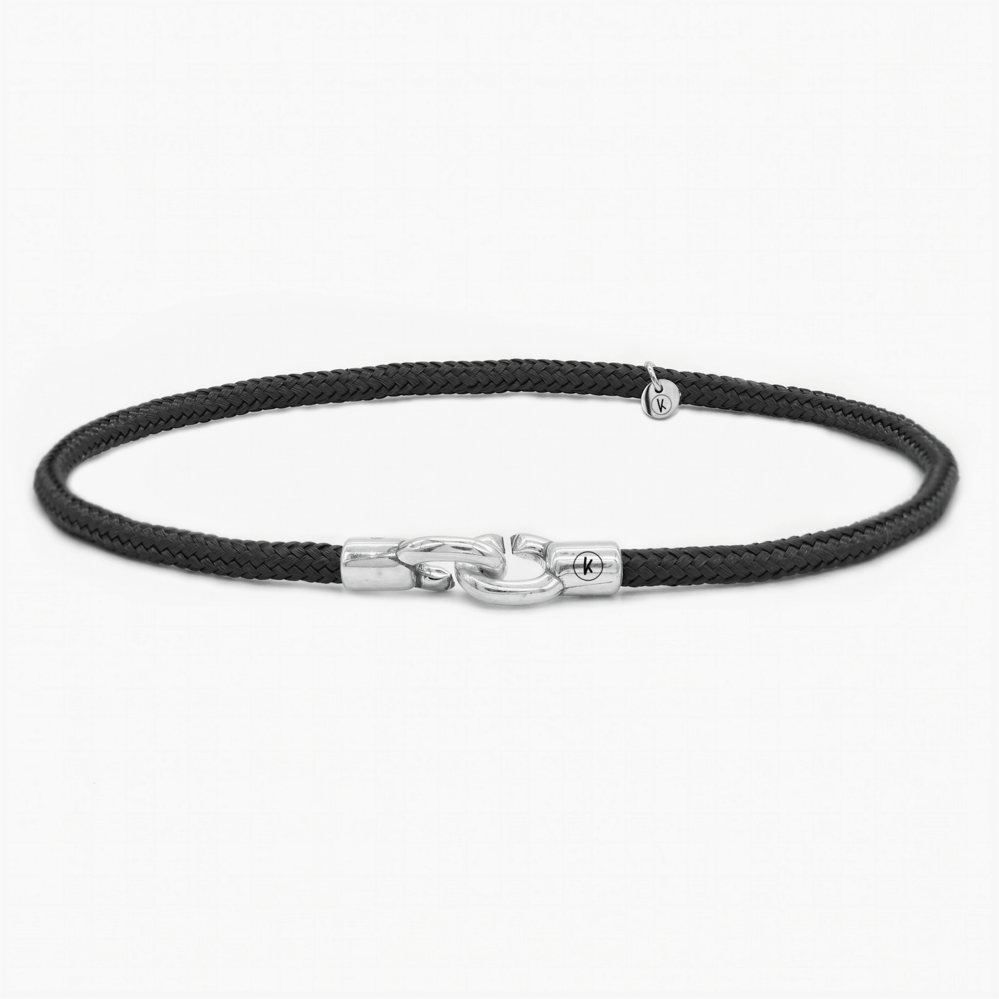 3m Sailing Cord With Sterling Silver Lock (Black)-Bracelet-Kompsós