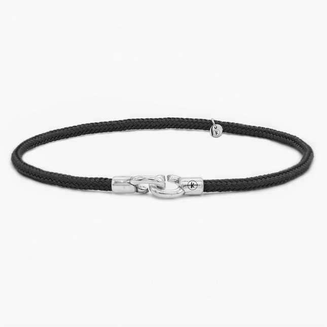 3m Sailing Cord With Sterling Silver Lock (Black)-Bracelet-Kompsós
