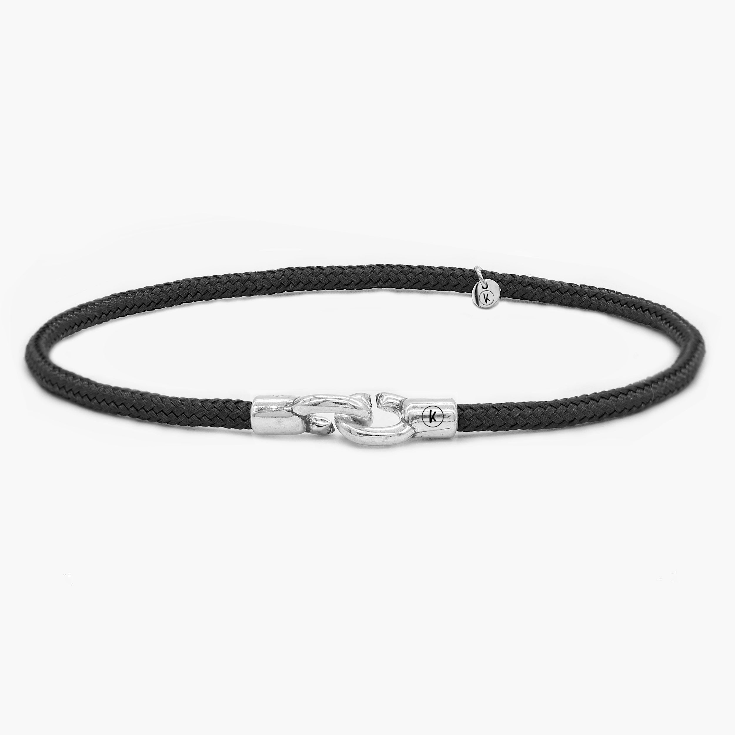 3m Sailing Cord With Sterling Silver Lock (Black)-Bracelet-Kompsós