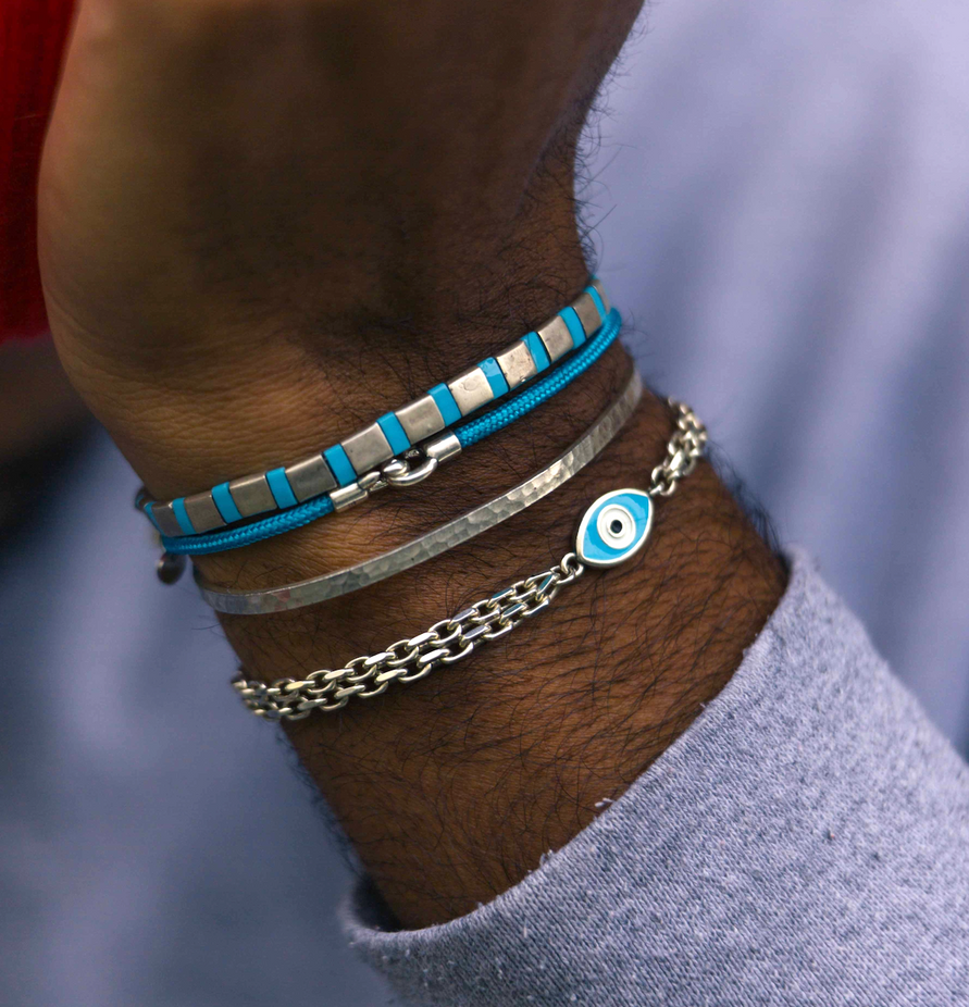 3m Sailing Cord With Sterling Silver Lock (Night Blue)-Bracelet-Kompsós