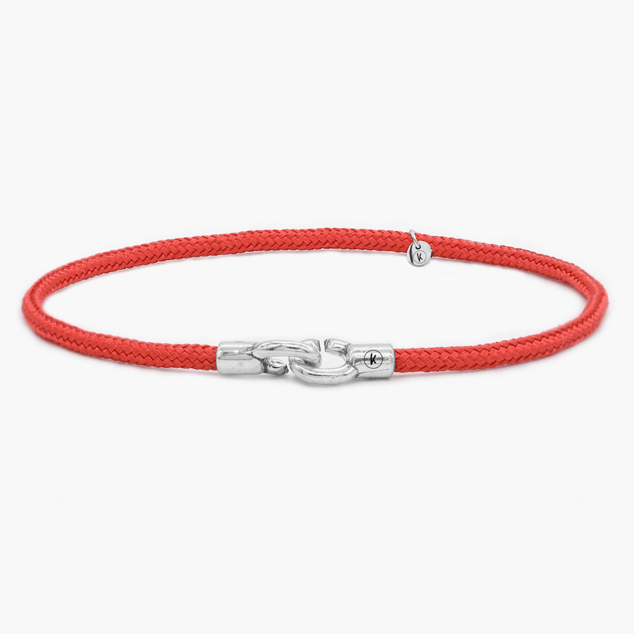 3m Sailing Cord With Sterling Silver Lock (Red)-Bracelet-Kompsós