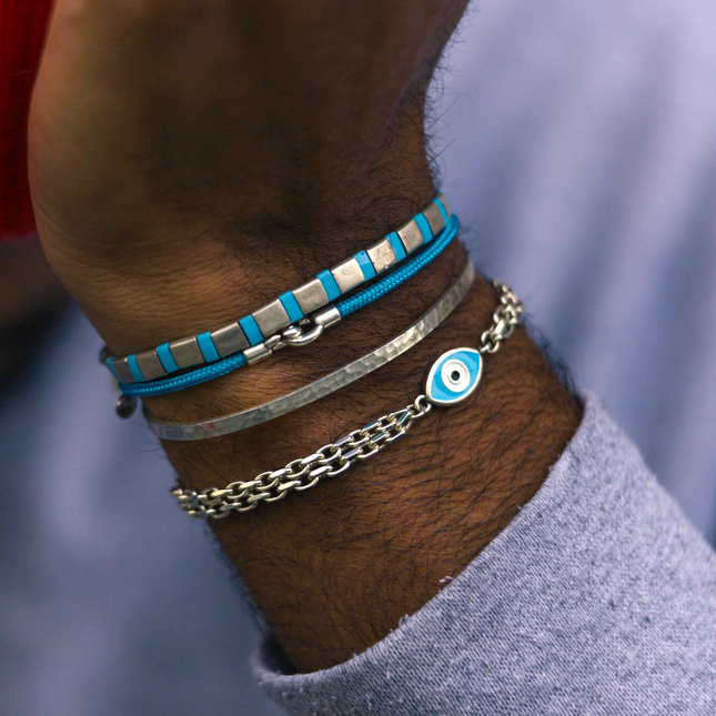 3m Sailing Cord With Sterling Silver Lock (Santorini Blue)-Bracelet-Kompsós