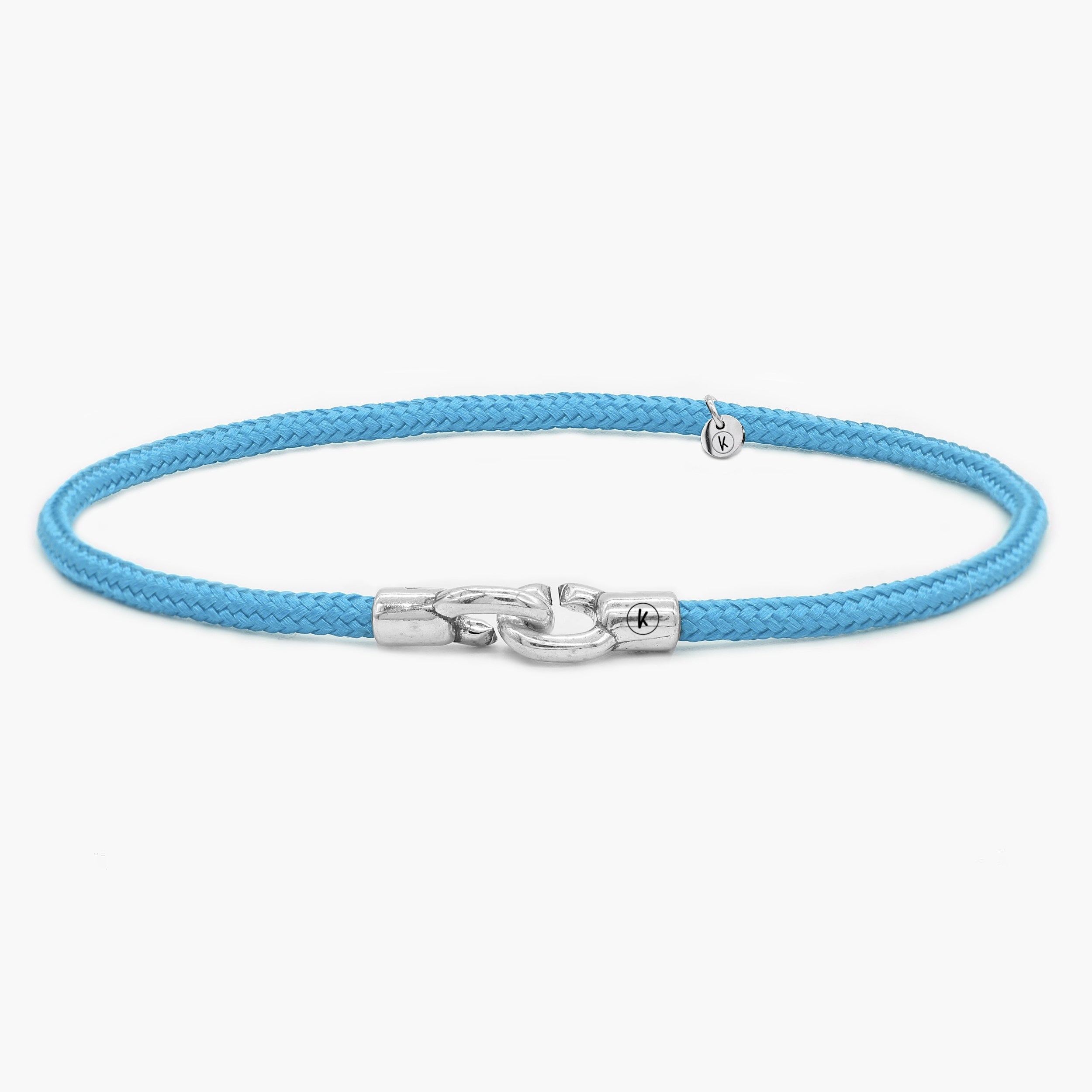 3m Sailing Cord With Sterling Silver Lock (Santorini Blue)-Bracelet-Kompsós