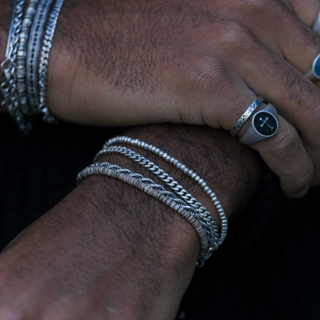 3mm Aged Sterling Silver Beads Bracelet-Bracelet-Kompsós