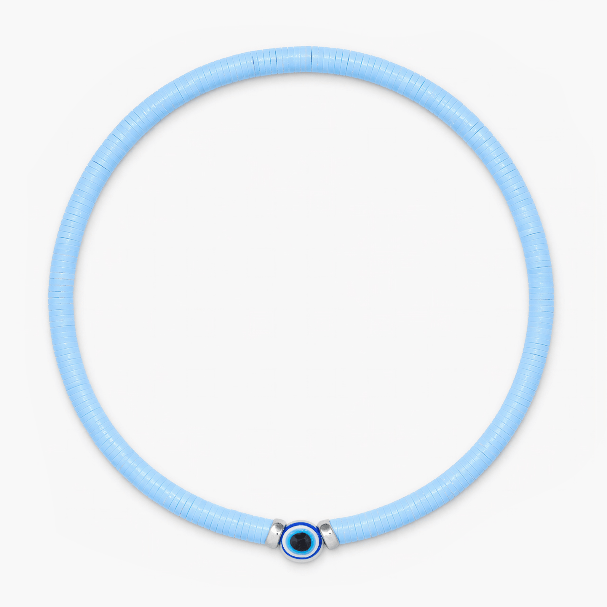 3mm Disc Beads Evil Eye Bracelet (Light Blue)-Bracelet-Kompsós