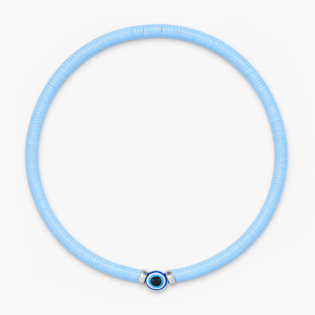3mm Disc Beads Evil Eye Bracelet (Light Blue)-Bracelet-Kompsós