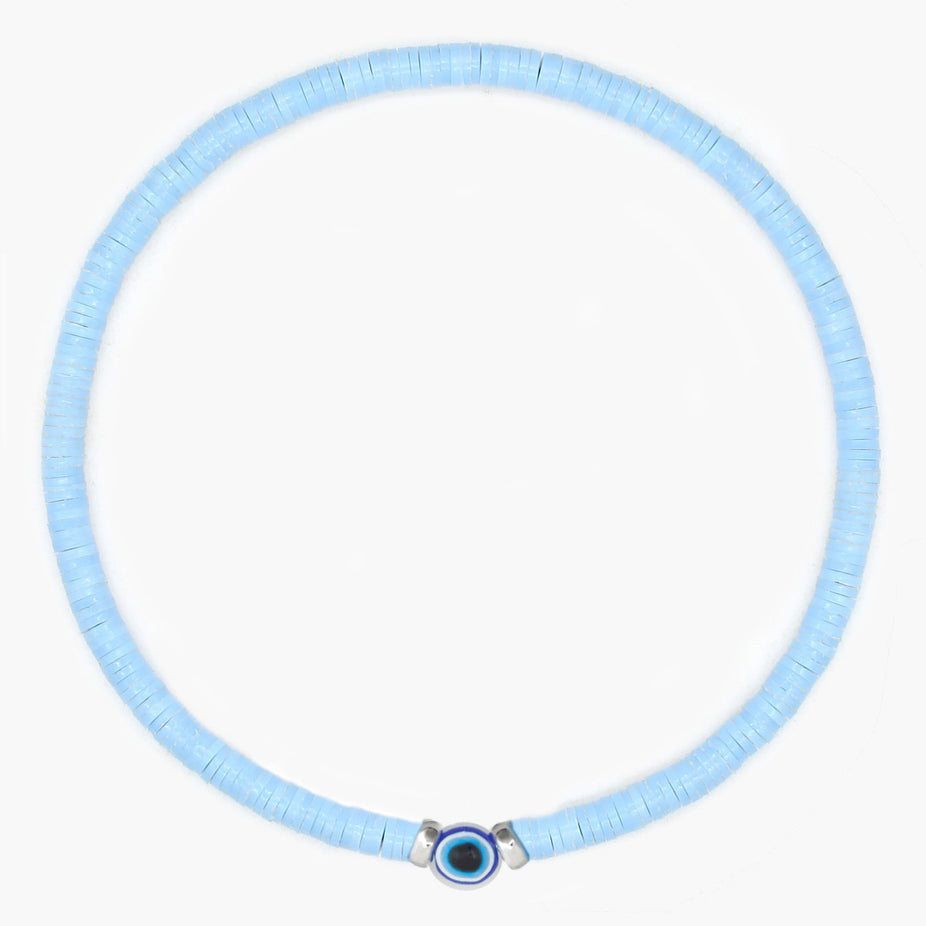 3mm Disc Beads Evil Eye Bracelet (Light Blue)-Kompsós