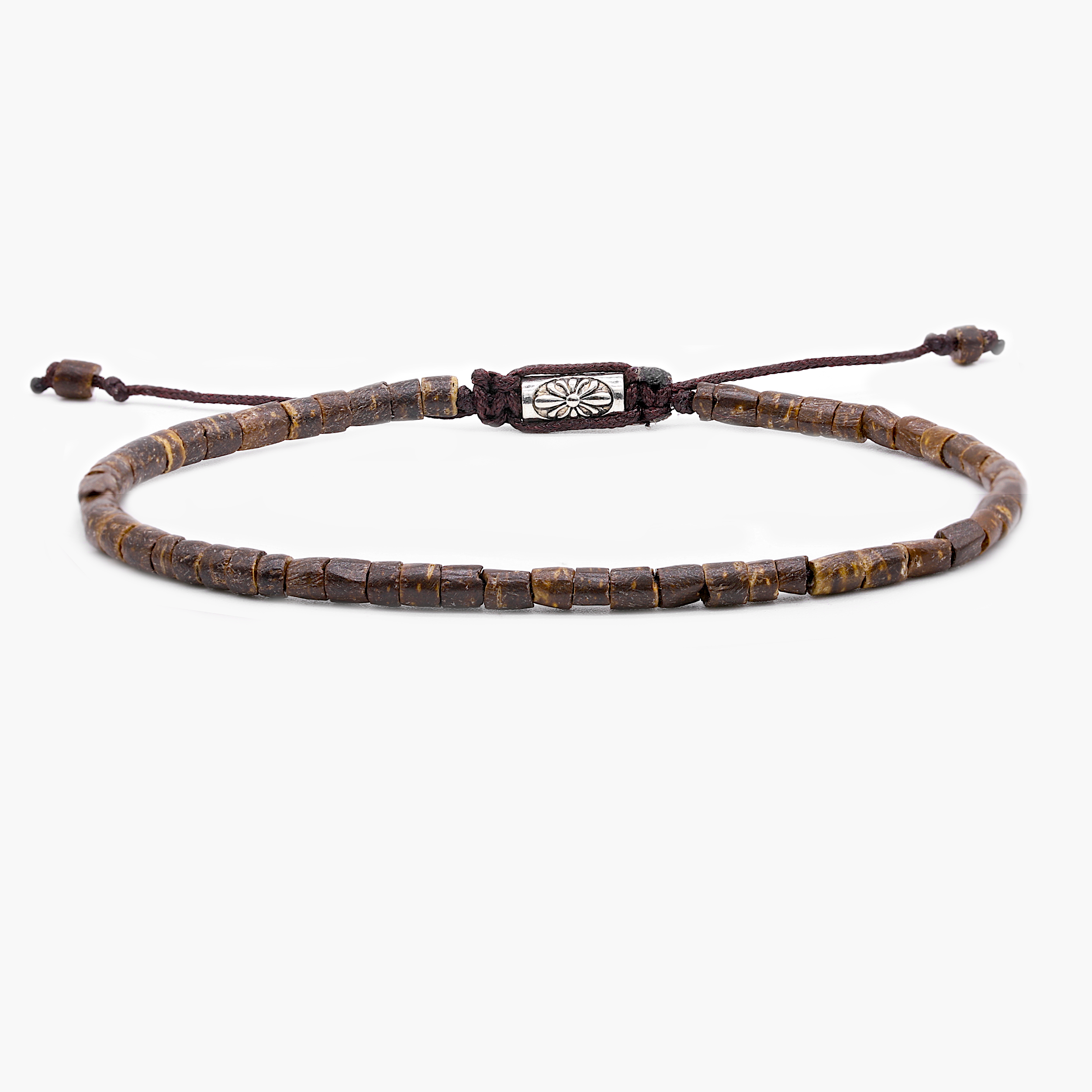 3mm Natural Coconut Beads Adjustable Bracelet (Dark Brown)-Bracelet-Kompsós