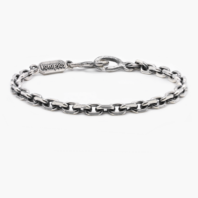 3mm Sterling Silver Faceted Square Chain Bracelet-Bracelet-Kompsós