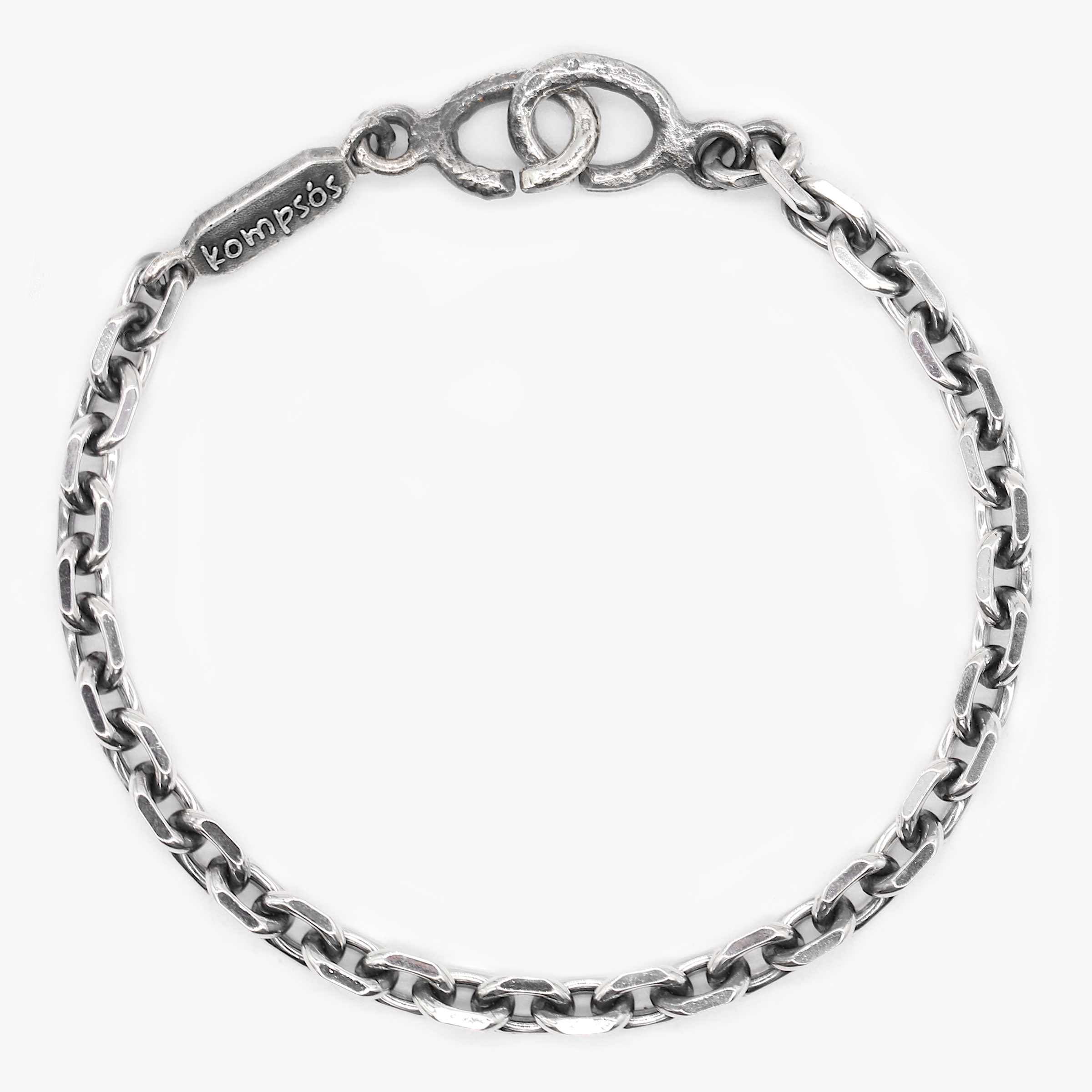 3mm Sterling Silver Faceted Square Chain Bracelet-Bracelet-Kompsós