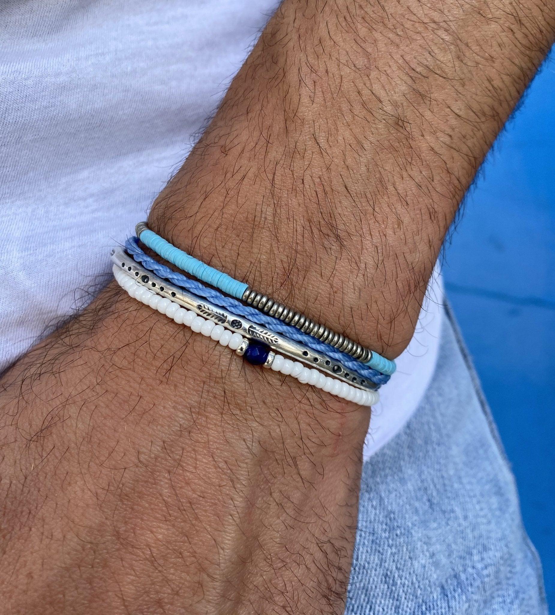 3mm Vinyl Bracelet (Santorini Blue/Silver)-Kompsós