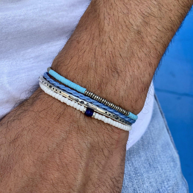 3mm Vinyl Bracelet (Santorini Blue/Silver)-Kompsós