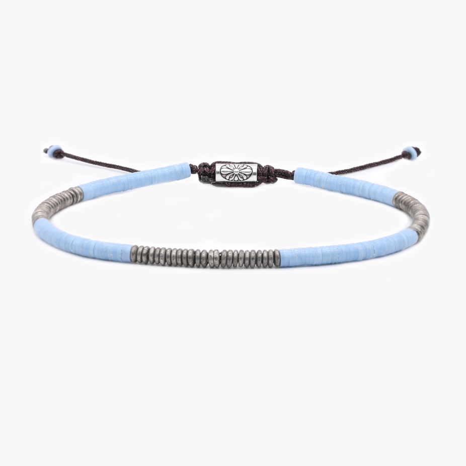 3mm Vinyl Bracelet (Santorini Blue/Silver)-Kompsós