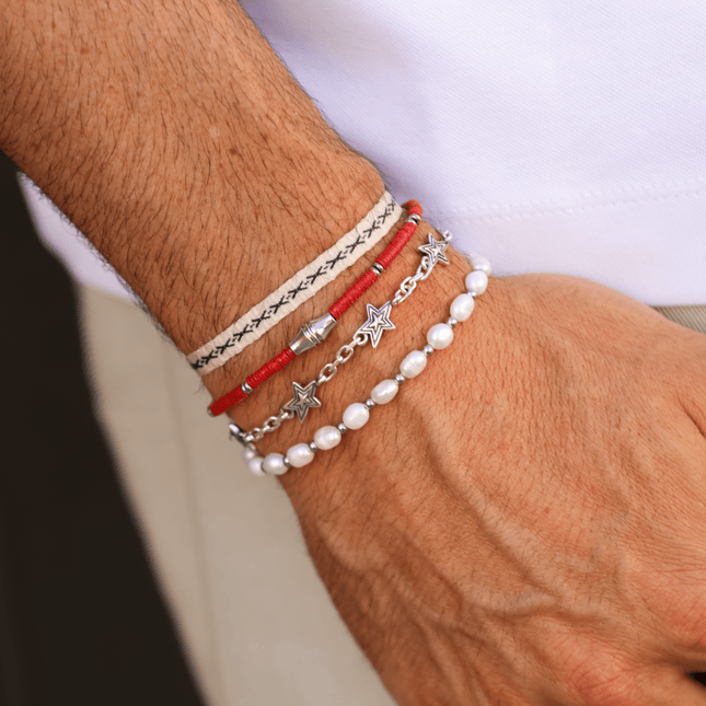 3mm Vinyl Bracelet With Silver Charm (Black)-Bracelet-Kompsós