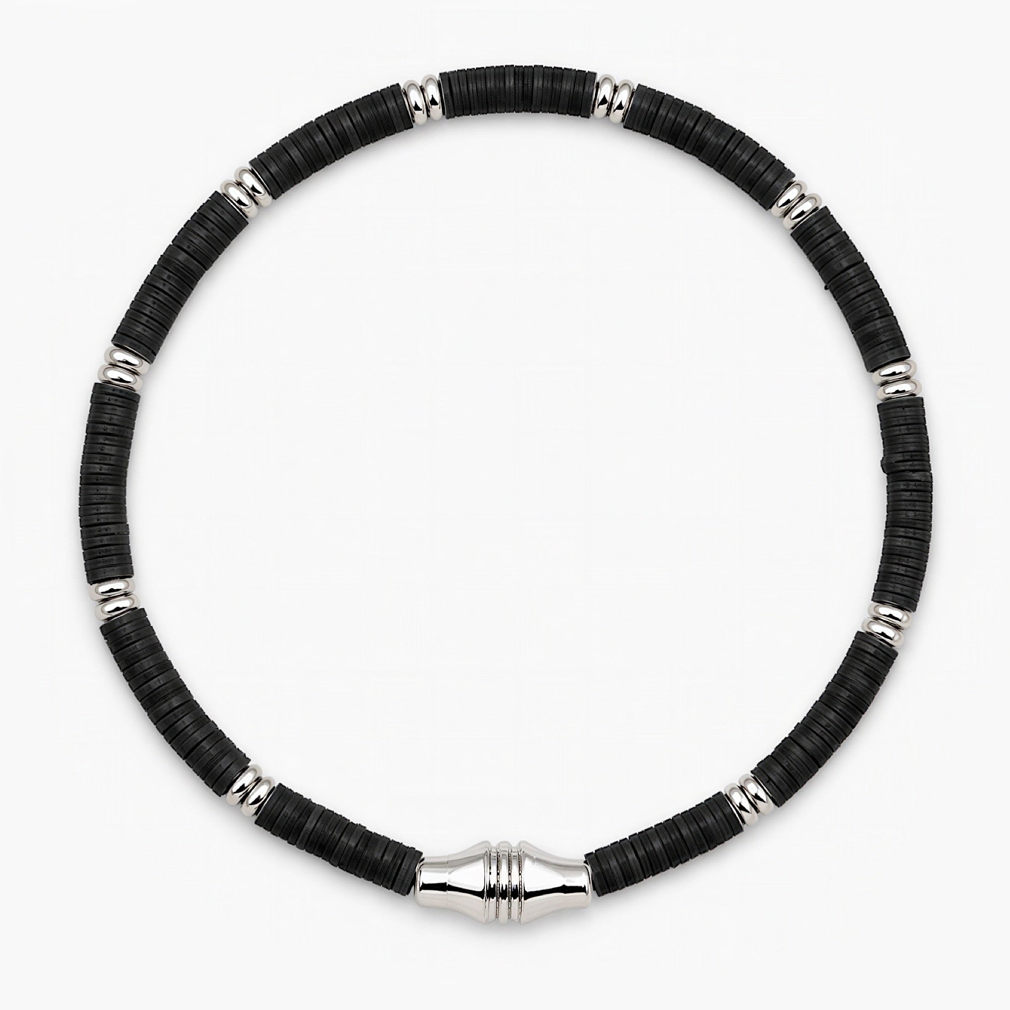 3mm Vinyl Bracelet With Silver Charm (Black)-Bracelet-Kompsós