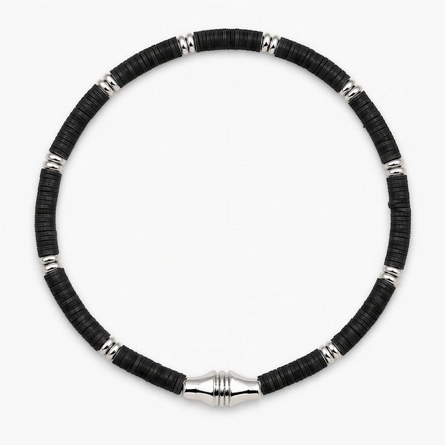 3mm Vinyl Bracelet With Silver Charm (Black)-Bracelet-Kompsós