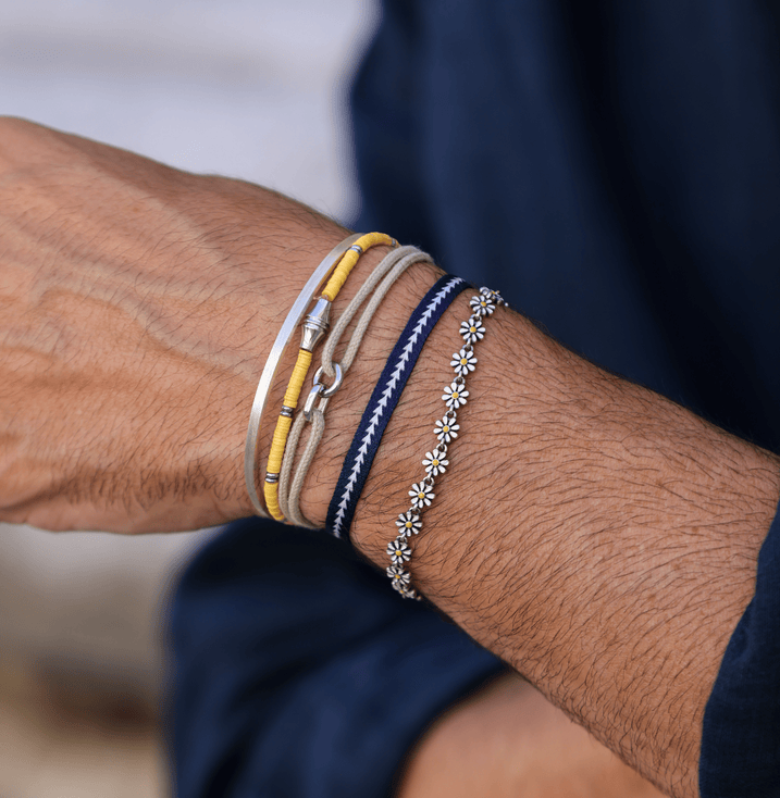 3mm Vinyl Bracelet With Silver Charm (Canary Yellow)-Bracelet-Kompsós