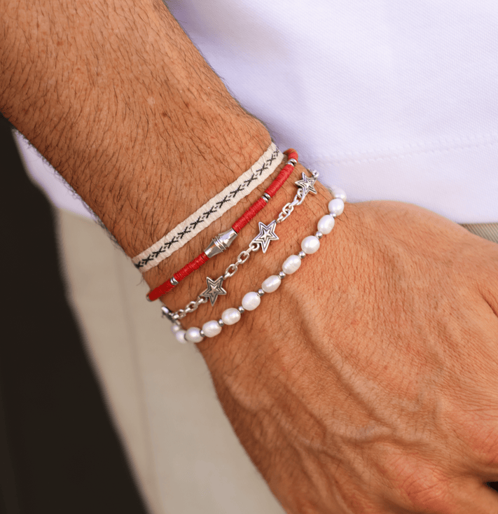 3mm Vinyl Bracelet With Silver Charm (Orange)-Bracelet-Kompsós