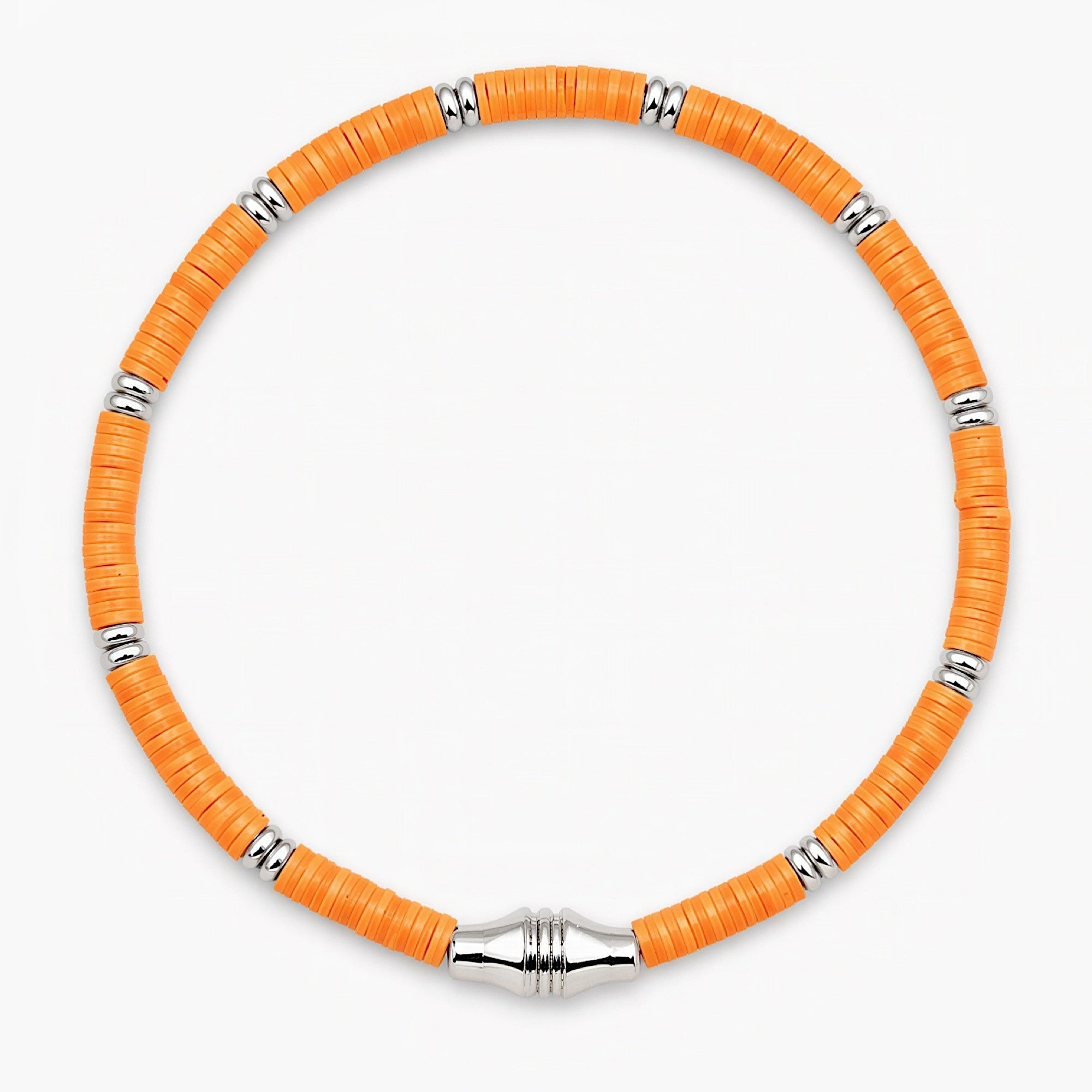 3mm Vinyl Bracelet With Silver Charm (Orange)-Bracelet-Kompsós