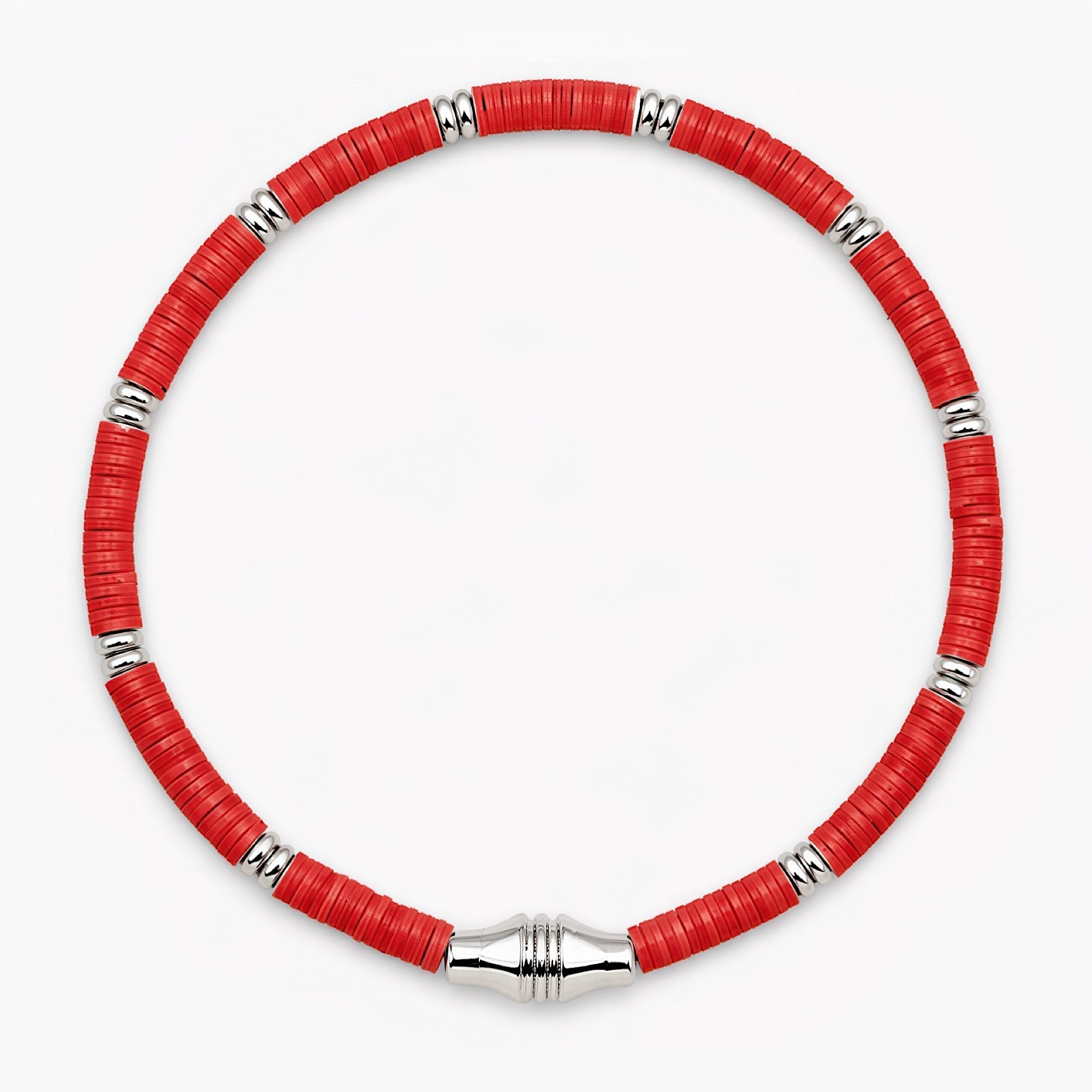 3mm Vinyl Bracelet With Silver Charm (Red)-Bracelet-Kompsós