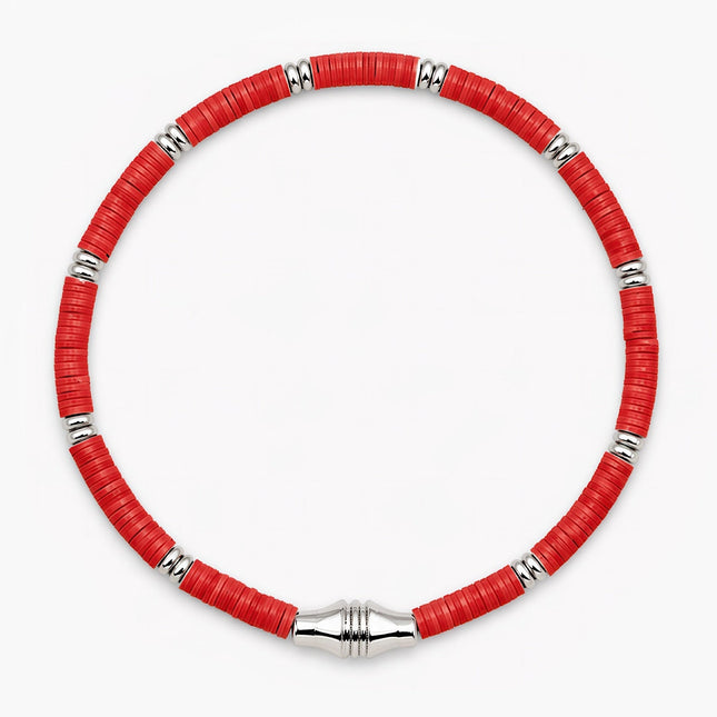 3mm Vinyl Bracelet With Silver Charm (Red)-Bracelet-Kompsós