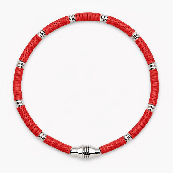 3mm Vinyl Bracelet With Silver Charm (Red)-Bracelet-Kompsós
