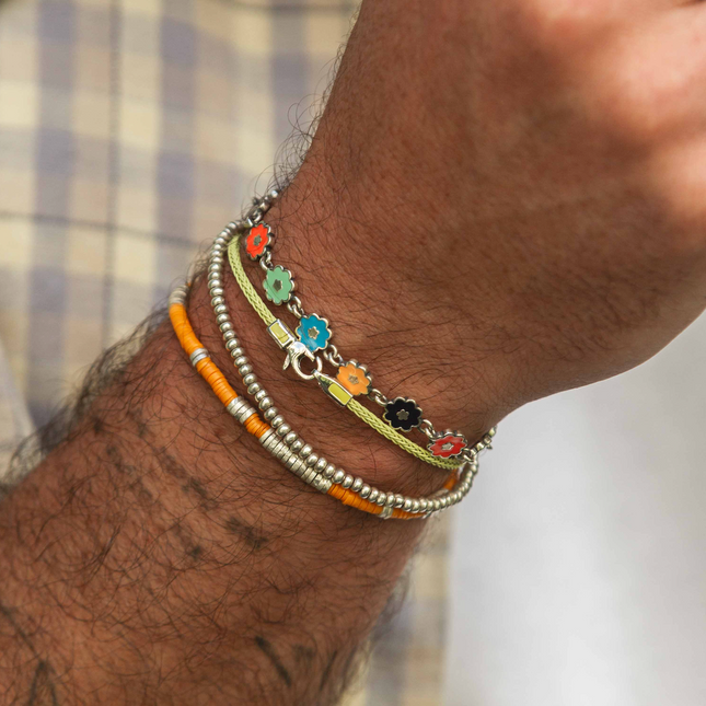 3mm Vinyl Bracelet With Sterling Silver Beads (Orange)-Bracelet-Kompsós