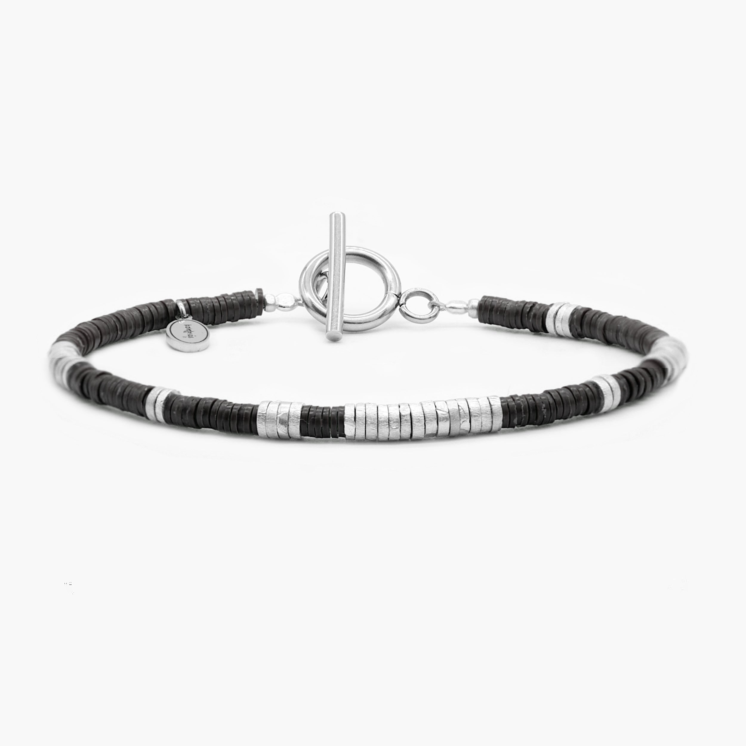 3mm Vinyl Bracelet With Sterling Silver Beads (Black)-Bracelet-Kompsós