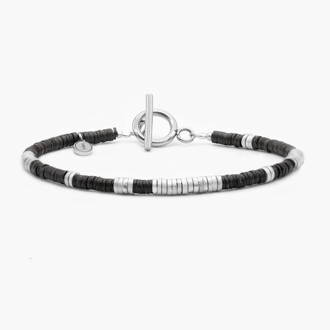 3mm Vinyl Bracelet With Sterling Silver Beads (Black)-Bracelet-Kompsós