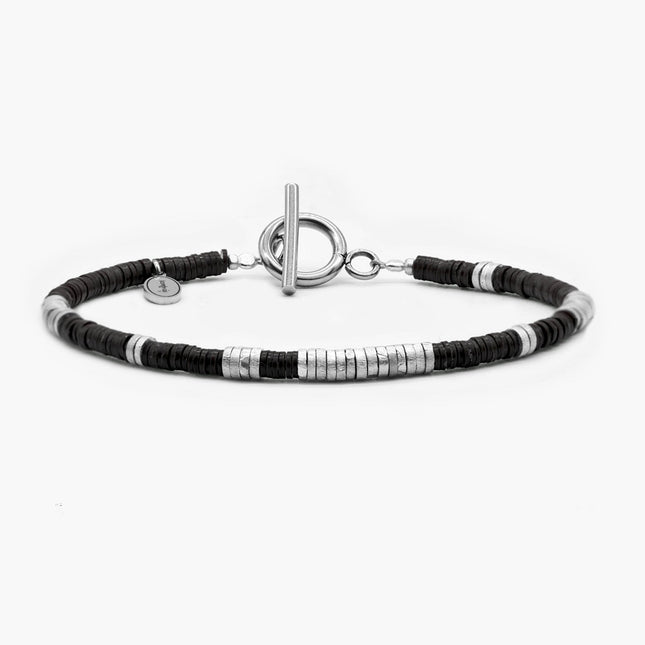 3mm Vinyl Bracelet With Sterling Silver Beads (Black)-Bracelet-Kompsós