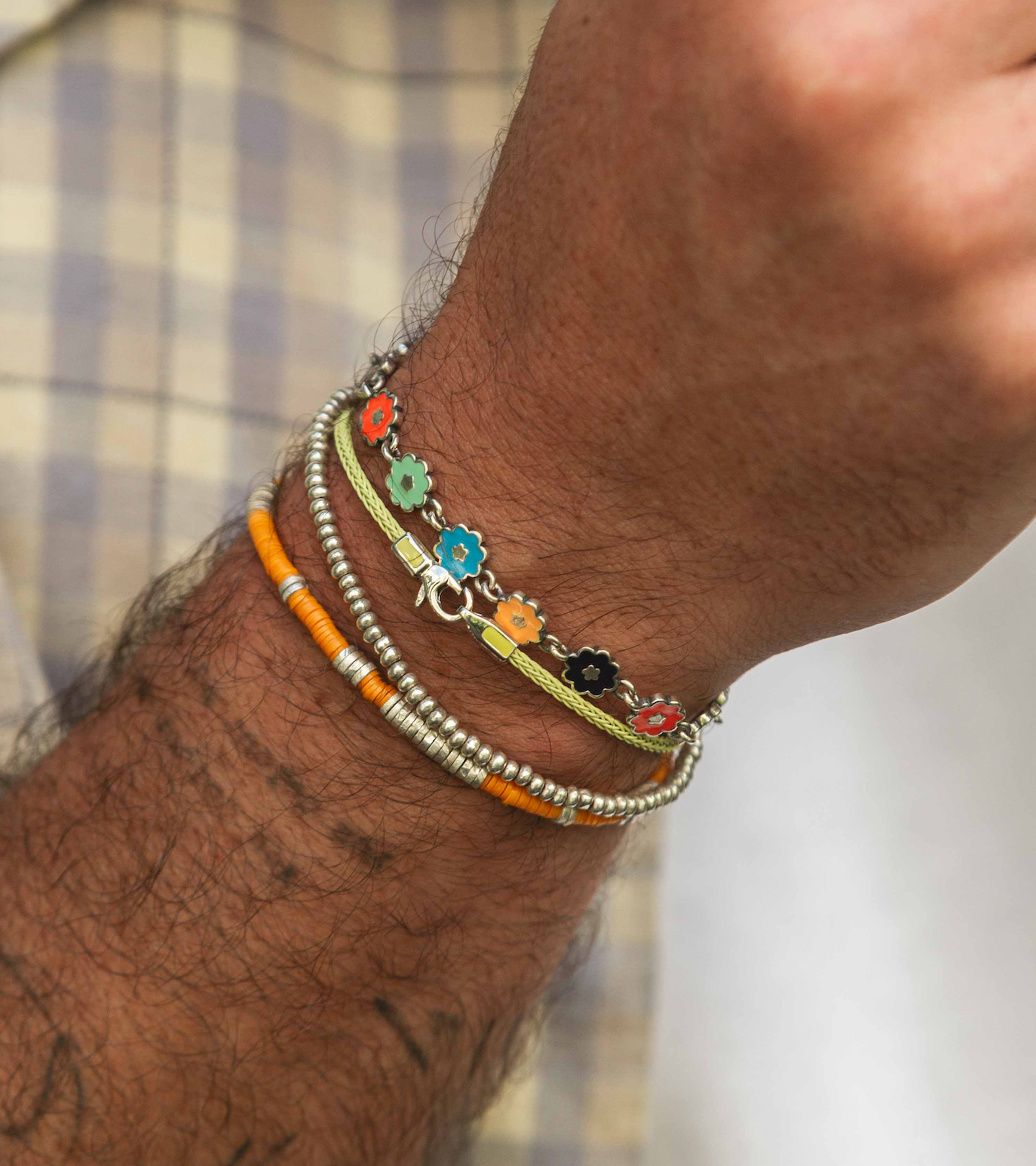3mm Vinyl Bracelet With Sterling Silver Beads (Orange)-Bracelet-Kompsós