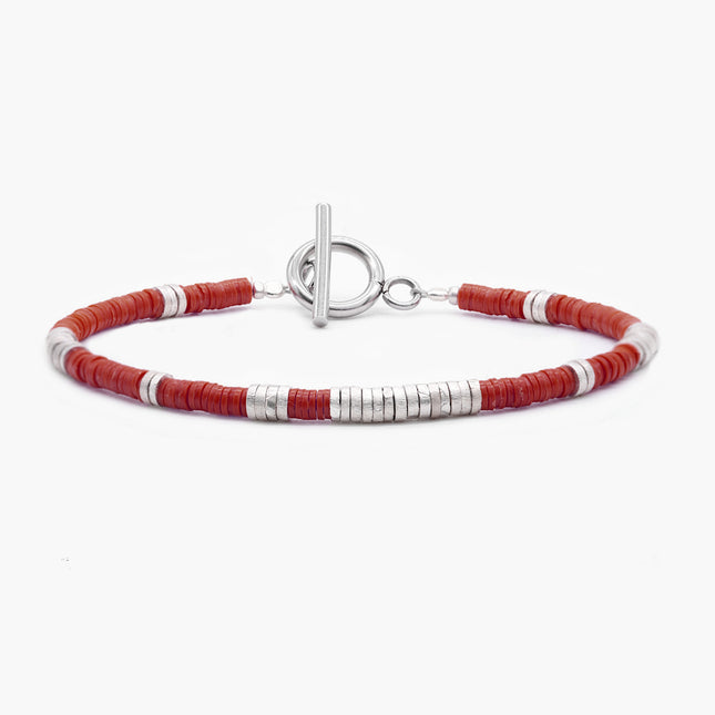 3mm Vinyl Bracelet With Sterling Silver Beads (Red)-Bracelet-Kompsós