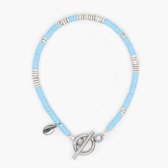 3mm Vinyl Bracelet With Sterling Silver Beads (Santorini Blue)-Bracelet-Kompsós
